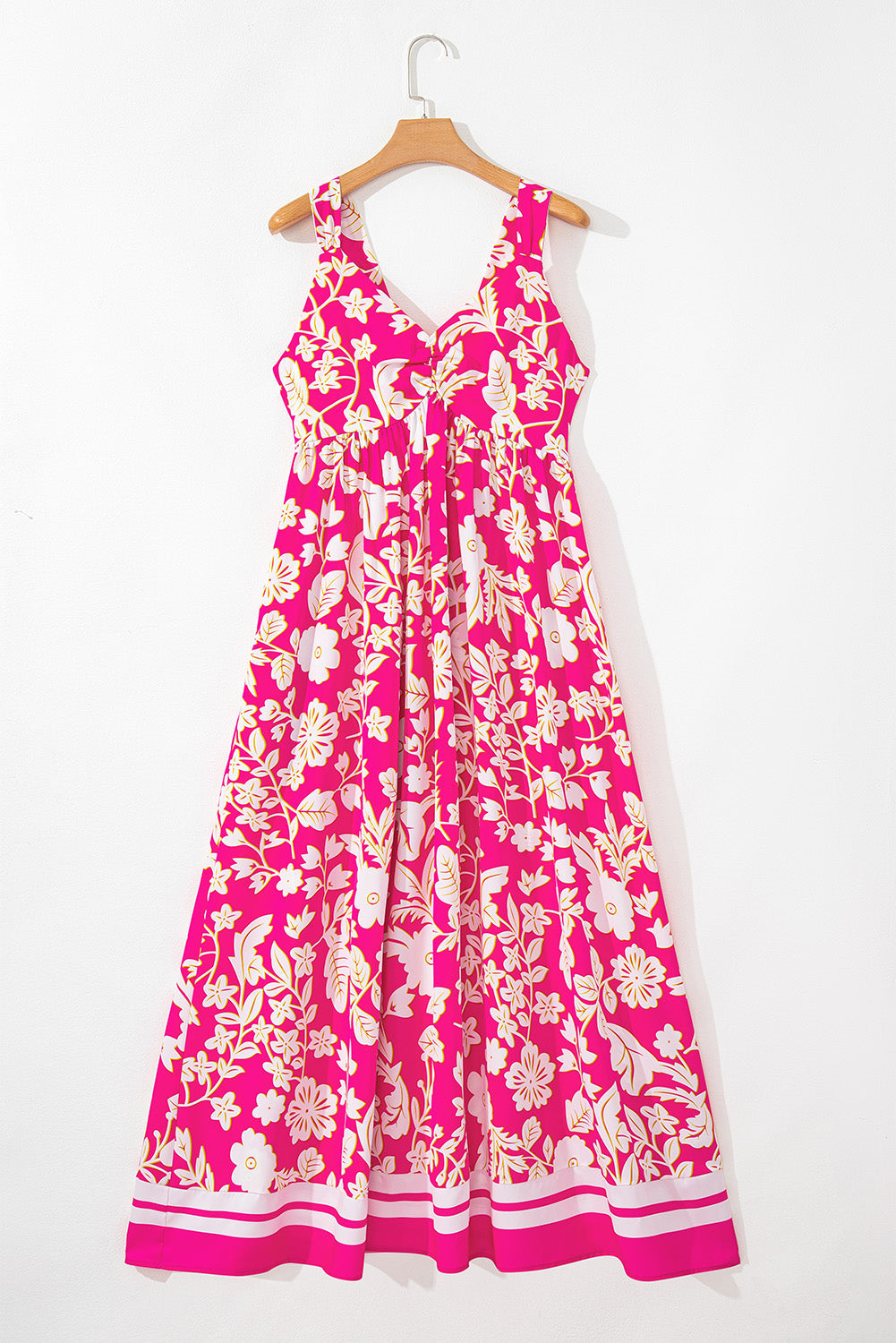 Robe longue à fleurs, col en V, dos nu et croisée