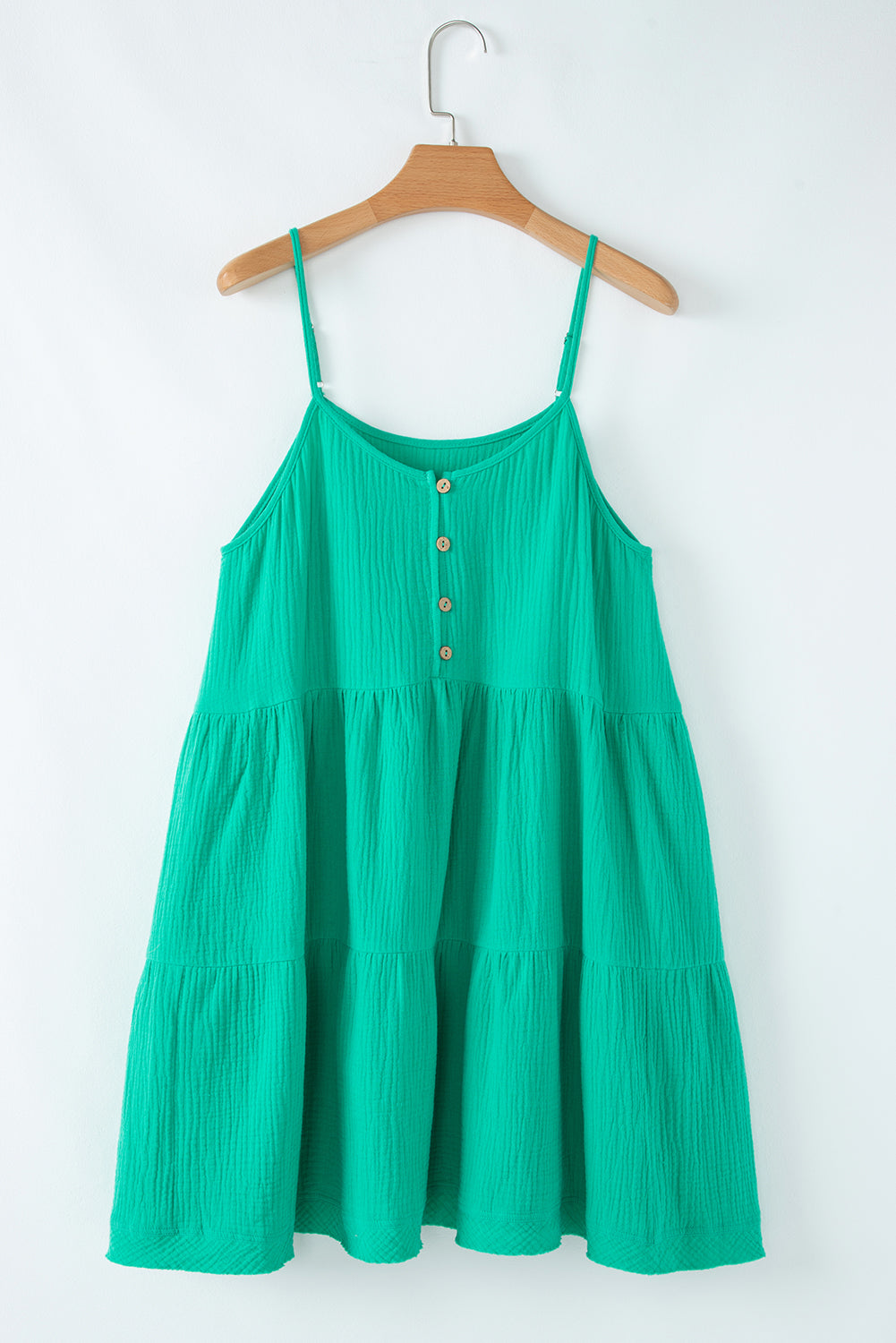 Robe courte ample texturée à fines bretelles et boutons