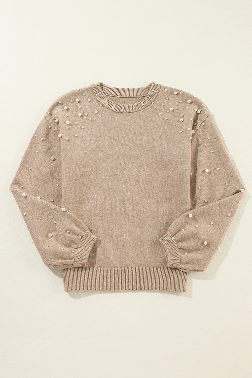 Pull à col rond et épaules tombantes perlées