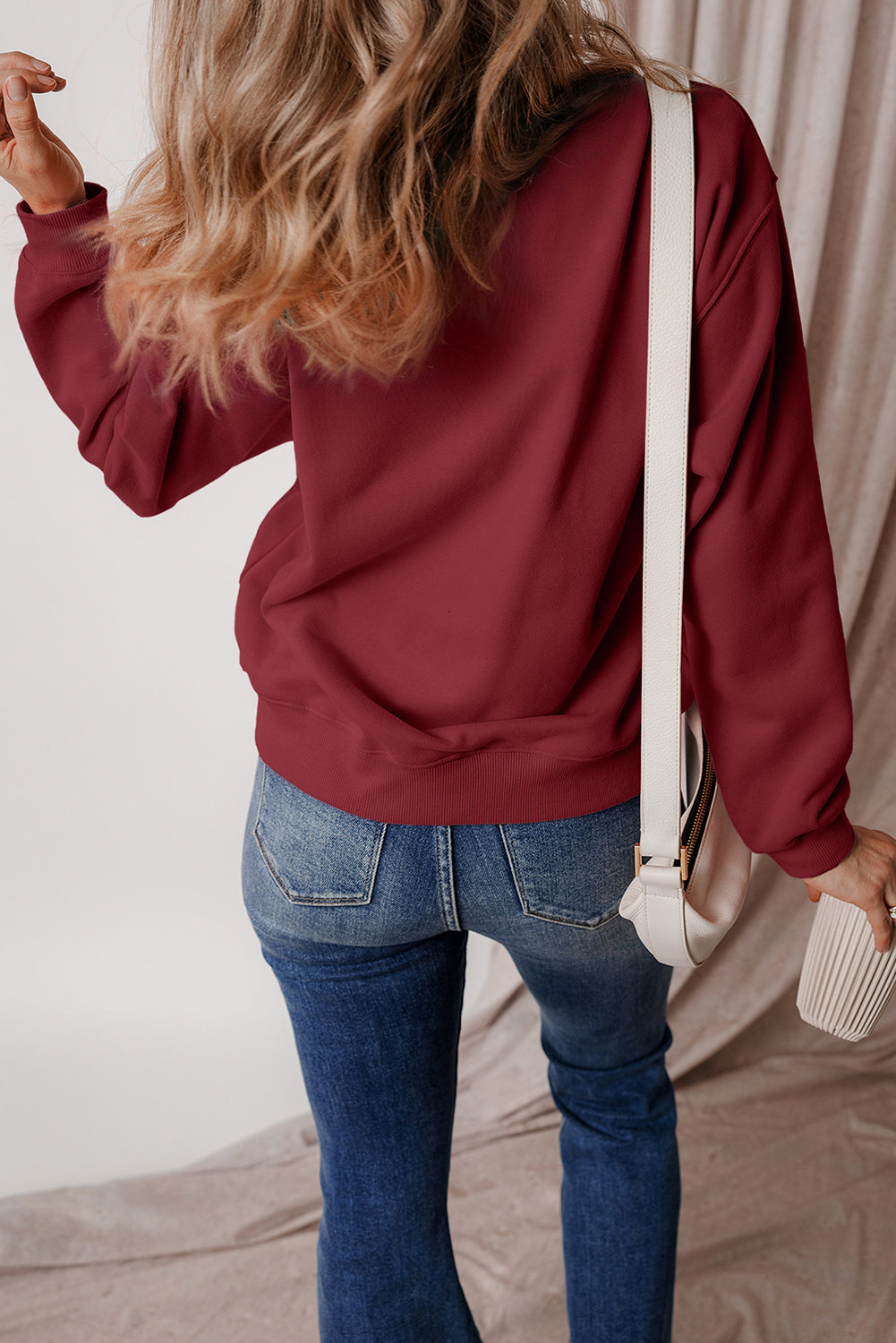 Sweat-shirt en tissu éponge à épaules tombantes doublé de polaire uni