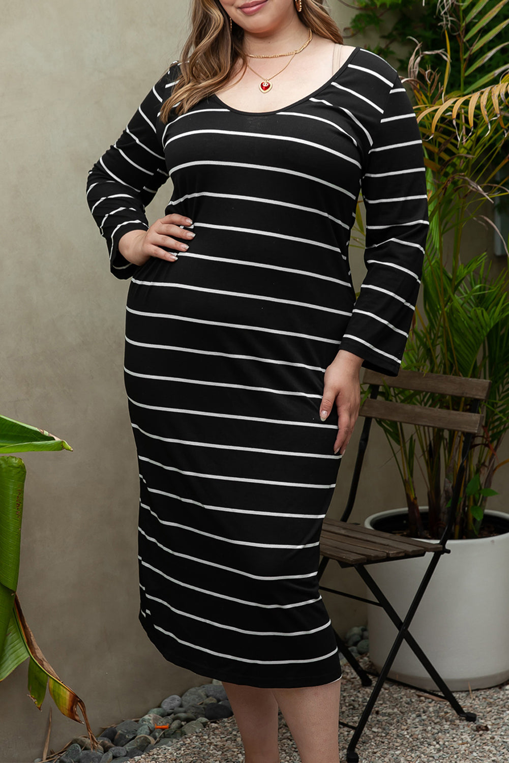Robe Droite Longue Ample Rayée de Grande Taille