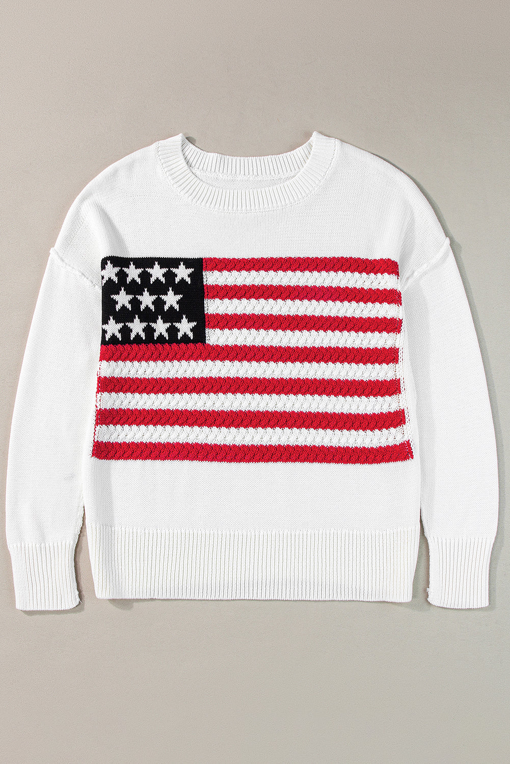 Pull à épaules tombantes en tricot torsadé drapeau américain