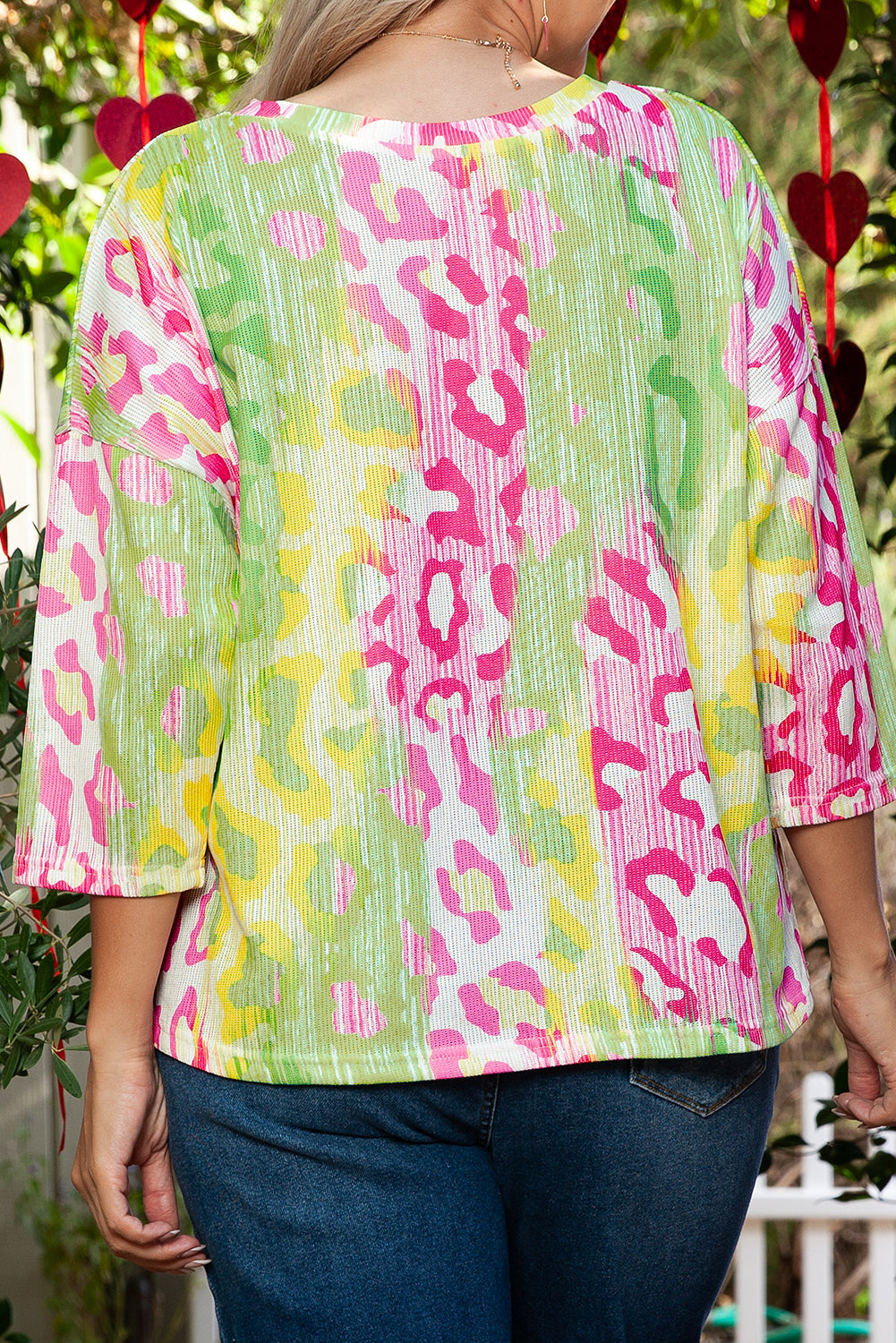 T-shirt Léopard Color Block Tricoté a Col Rond Grande Taille