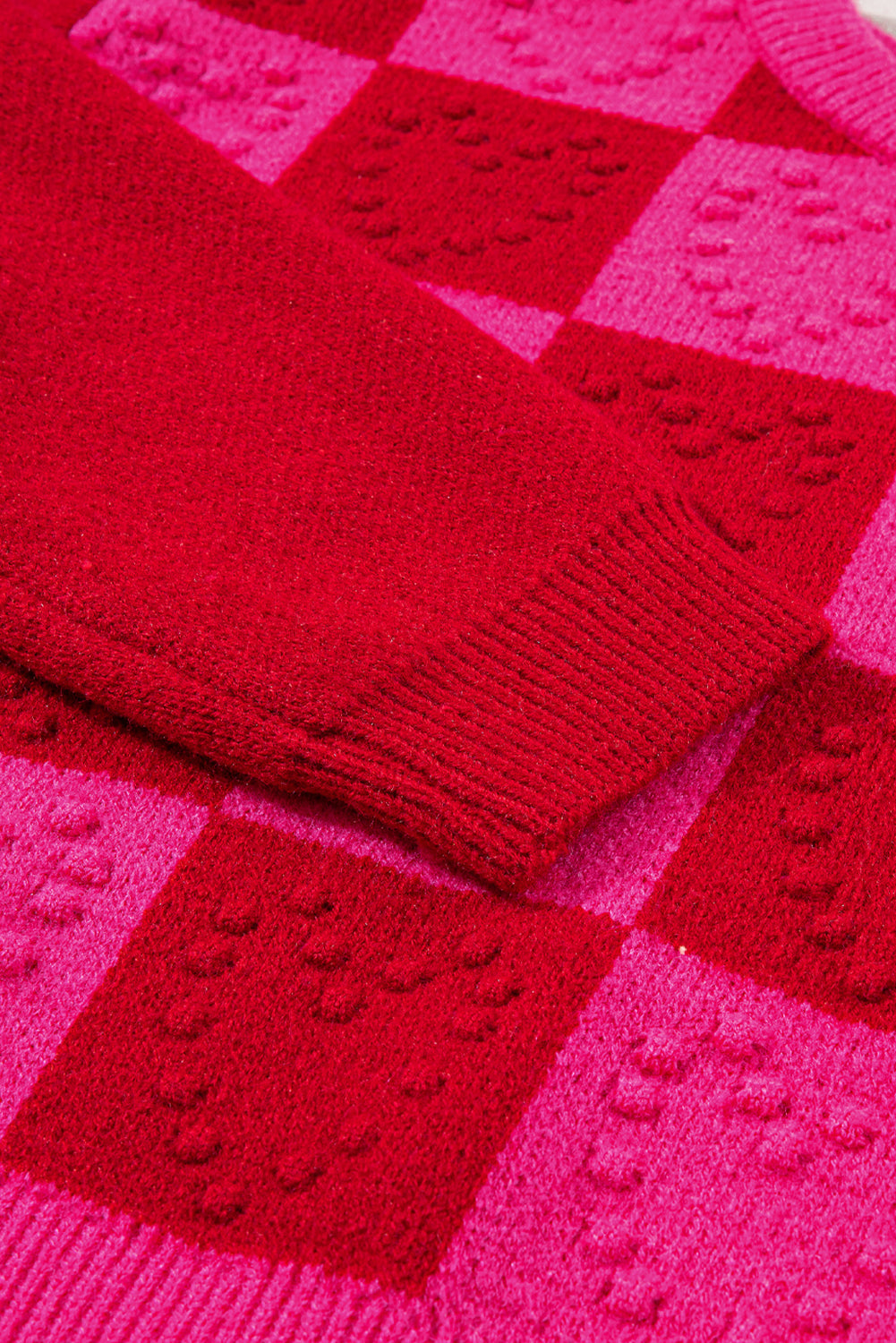 Pull texturé à motif à carreaux et détail cœur
