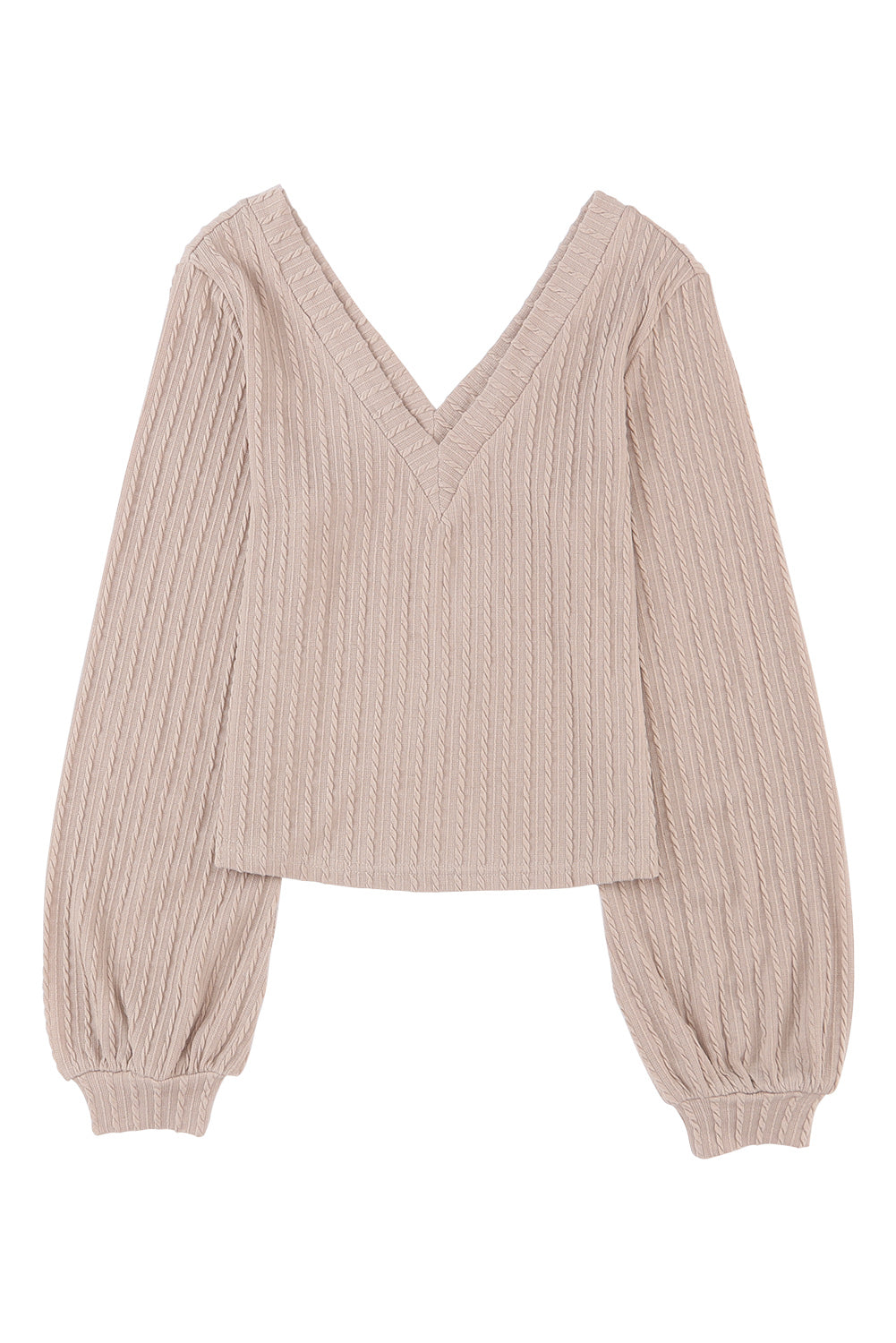Haut tricoté à manches lanternes et col en V en jacquard