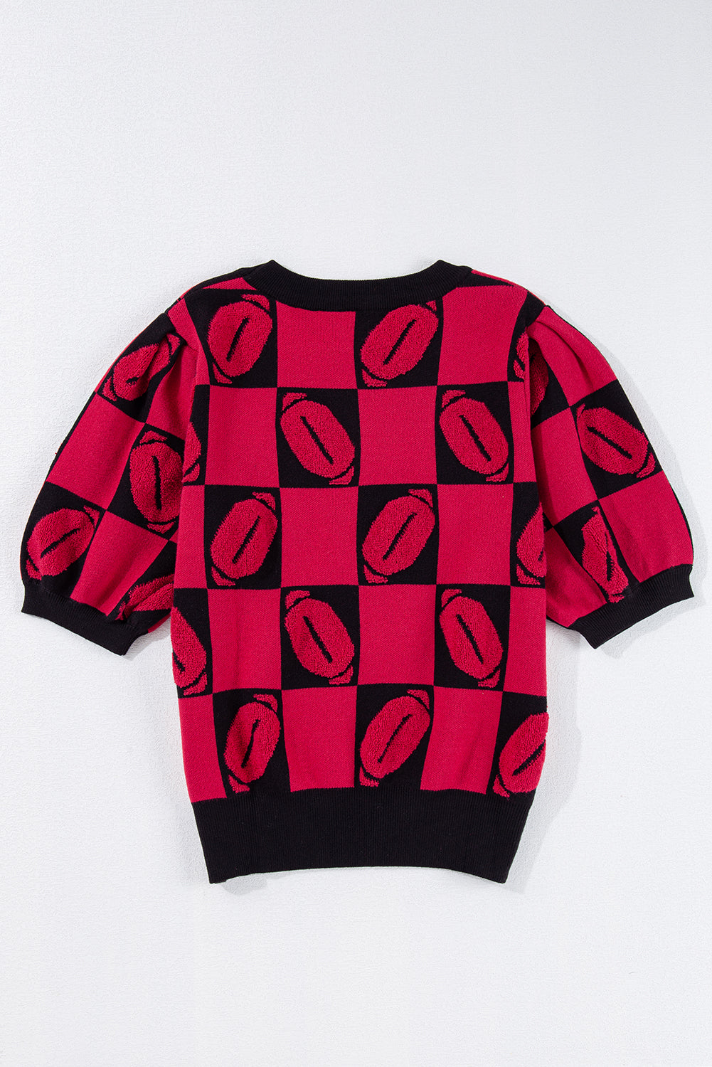 Pull a manches courtes bouffantes en blocs de couleurs a carreaux Rugby