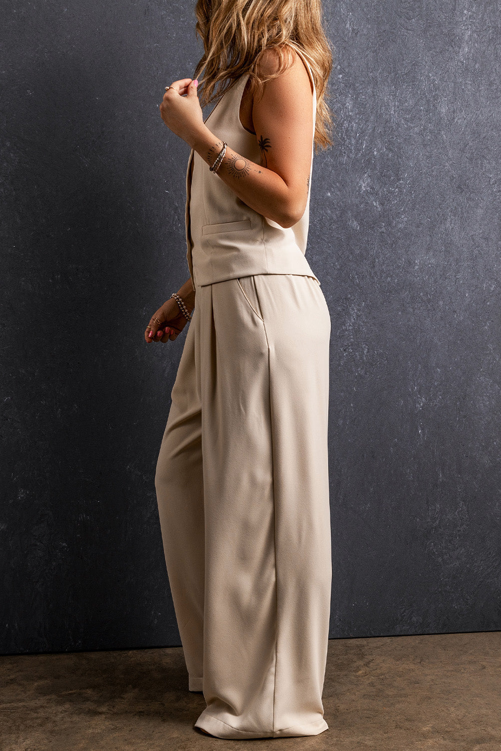 Pantalon large plissé à taille élastique