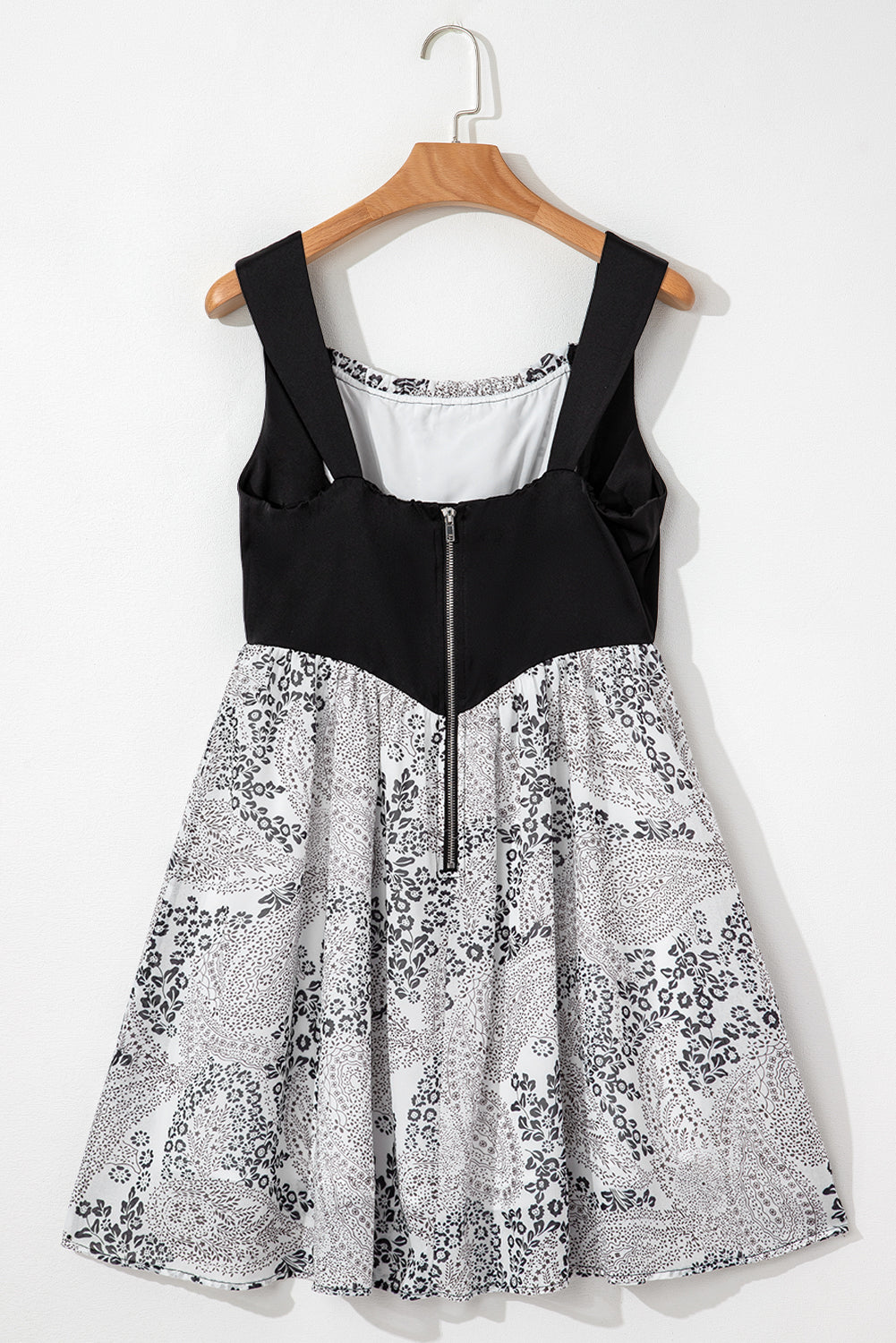 Robe bustier en cuir sans manches, patchwork cachemire et mousseline à fleurs