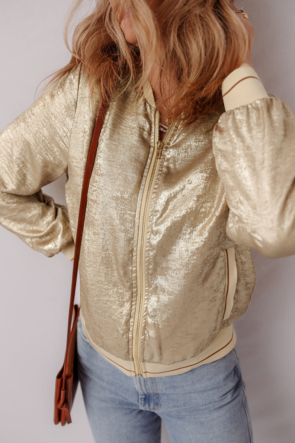 Veste de baseball zippée métallisée