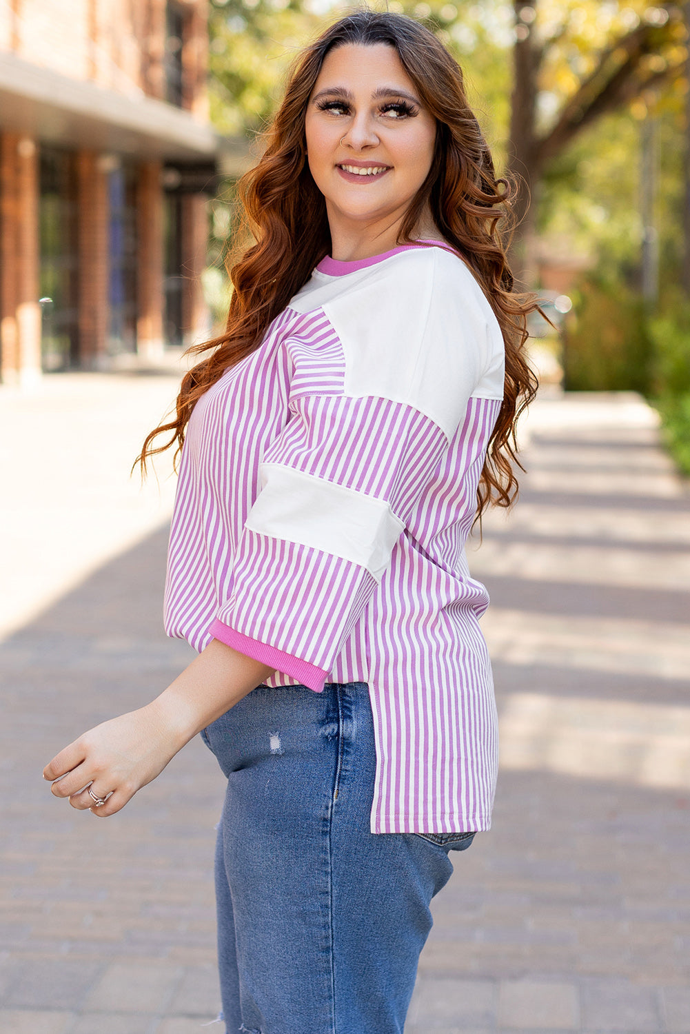 T-shirt Patchwork a Manches Bracelet Grande Taille