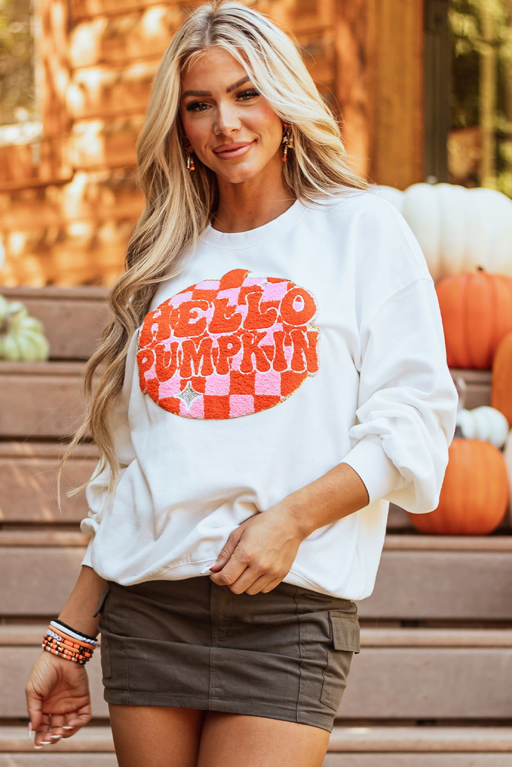 Terry Halloween Citrouille Patched Pattern Sweatshirt épais