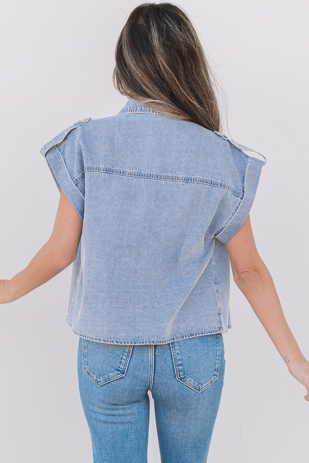 Chemise en jean à manches courtes et revers pin-up