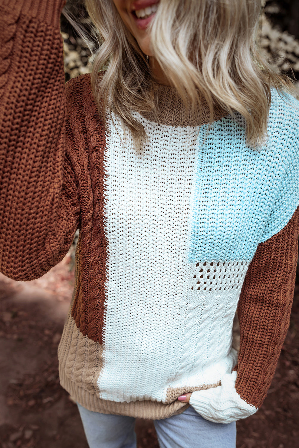 Pull patchwork en tricot texturé mélangé