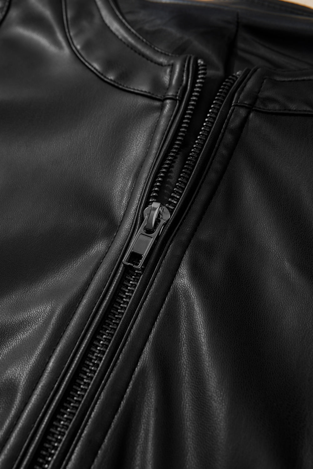 Blouson aviateur coupe slim en similicuir uni avec fermeture éclair