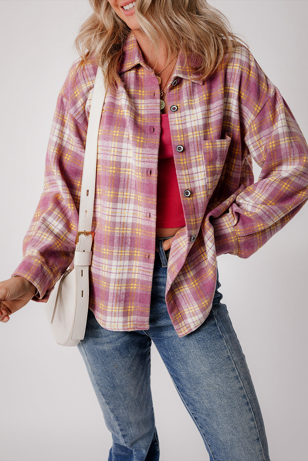 Veste à manches longues et poche poitrine imprimée à carreaux