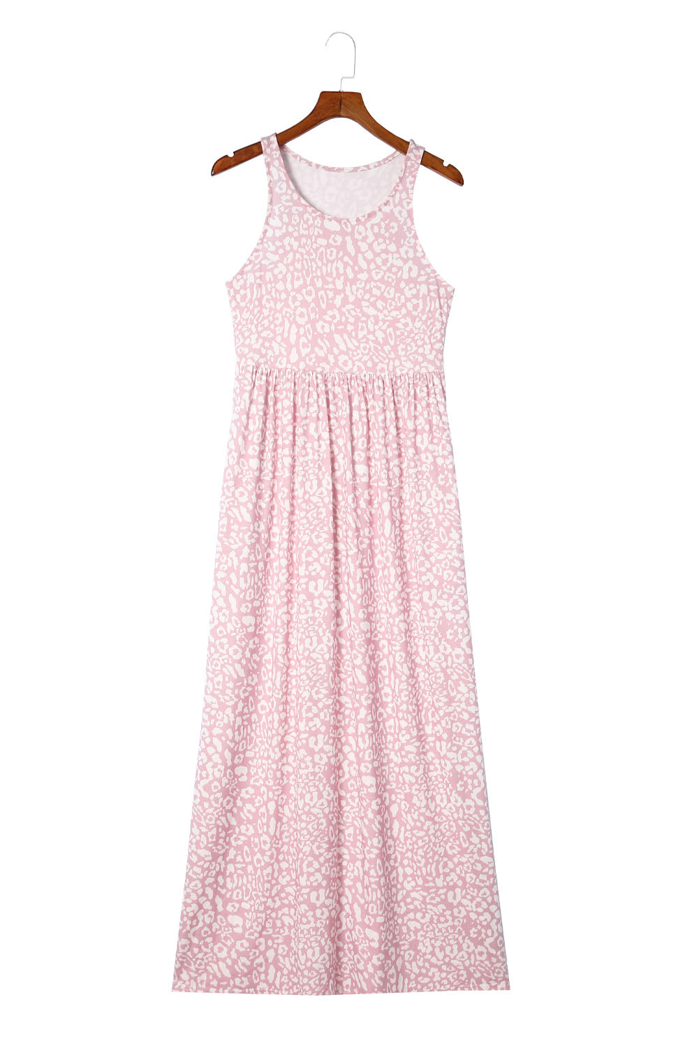 Robe longue sans manches à poches et imprimé léopard
