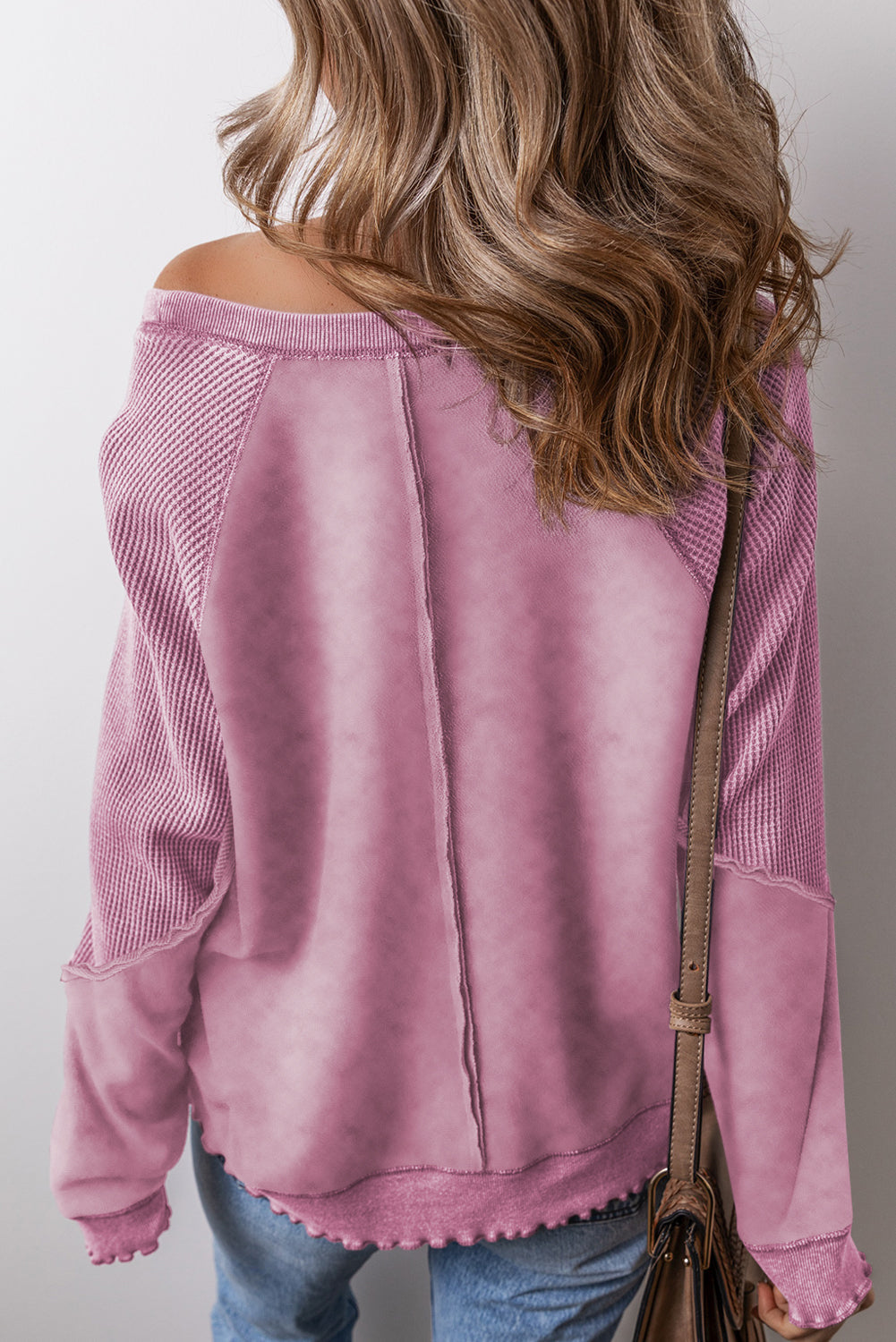 Sweat-shirt a manches raglan en tricot gaufré uni