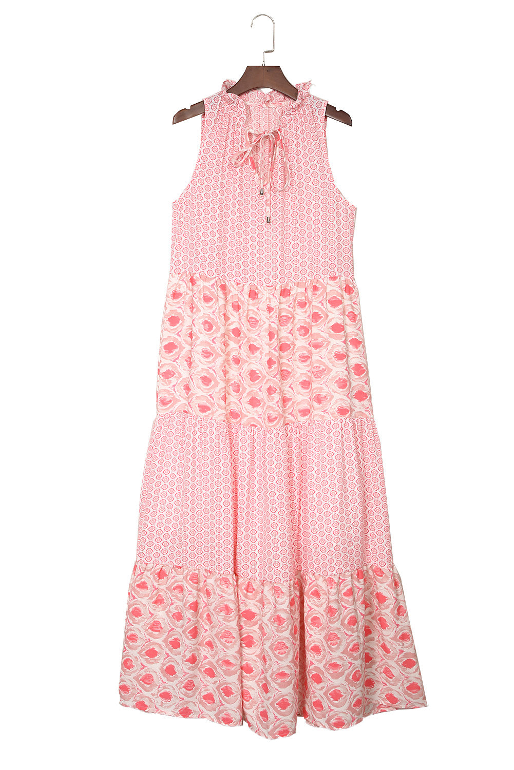 Robe longue sans manches à col fendu et imprimé abstrait