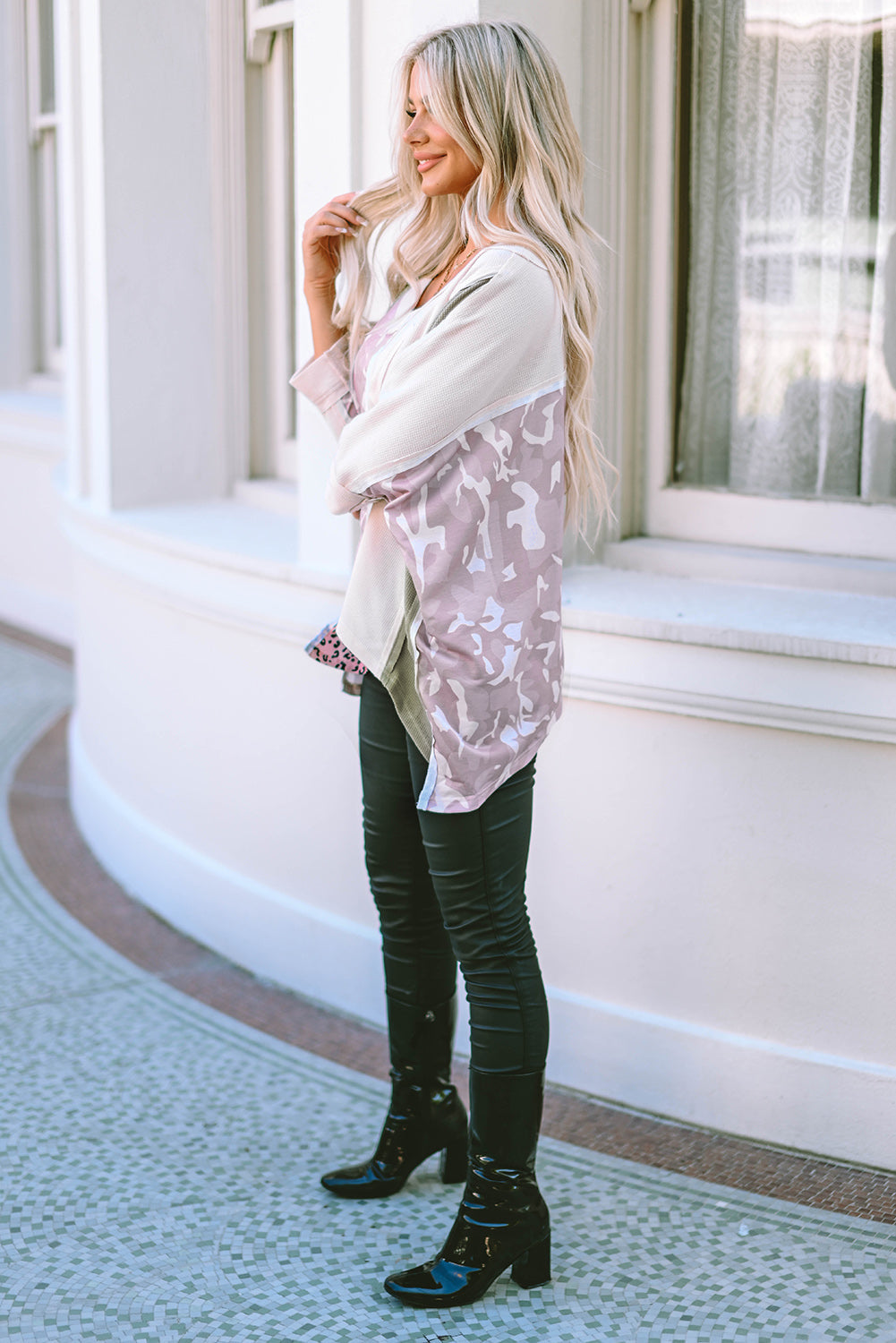 Haut oversize patchwork à coutures apparentes