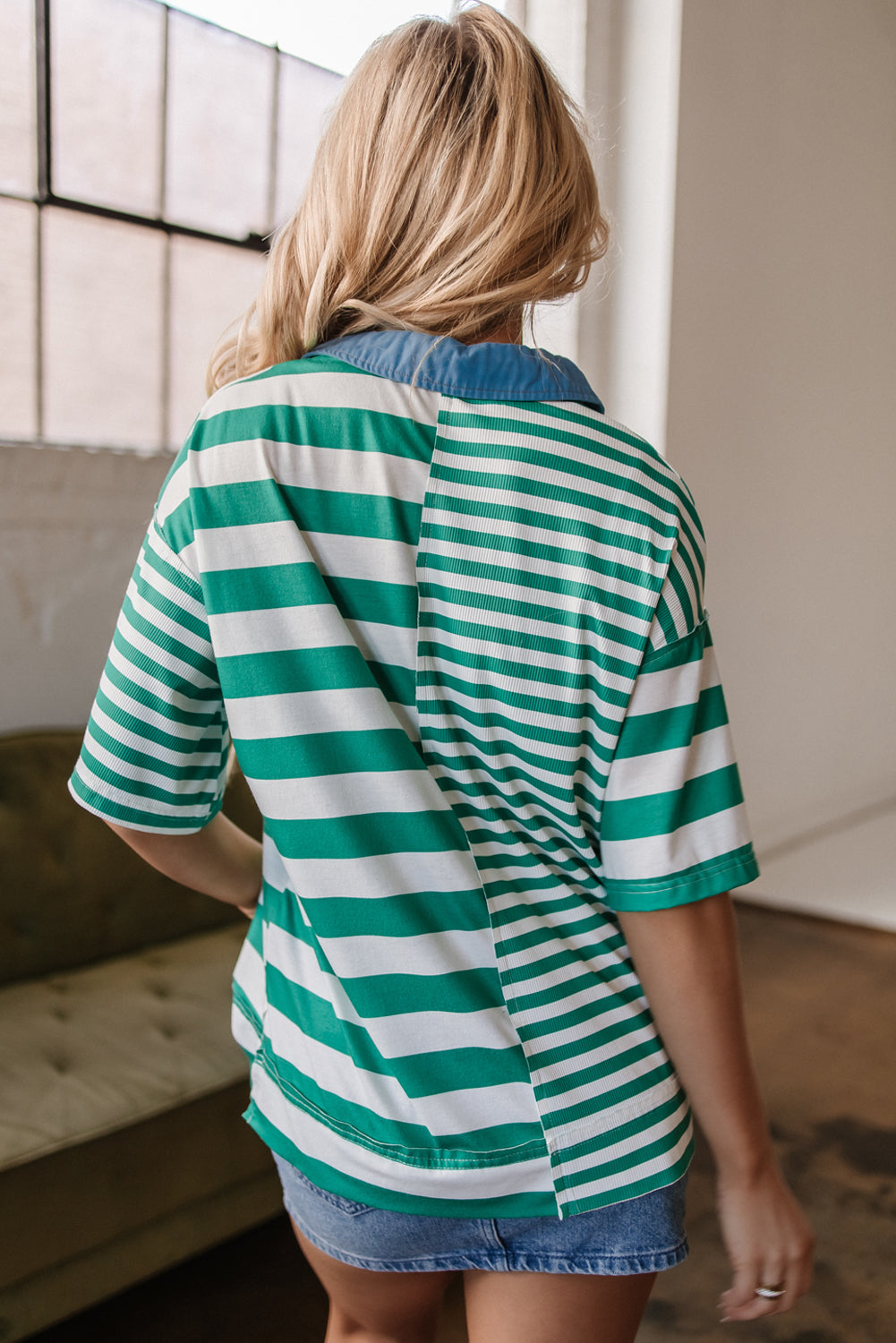 T-shirt à col colorblock et demi-boutons