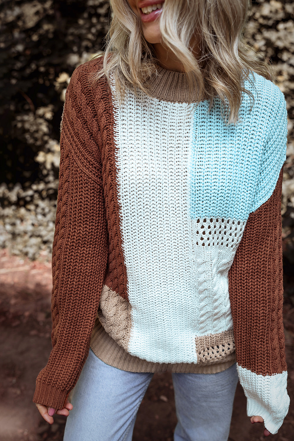 Pull patchwork en tricot texturé mélangé