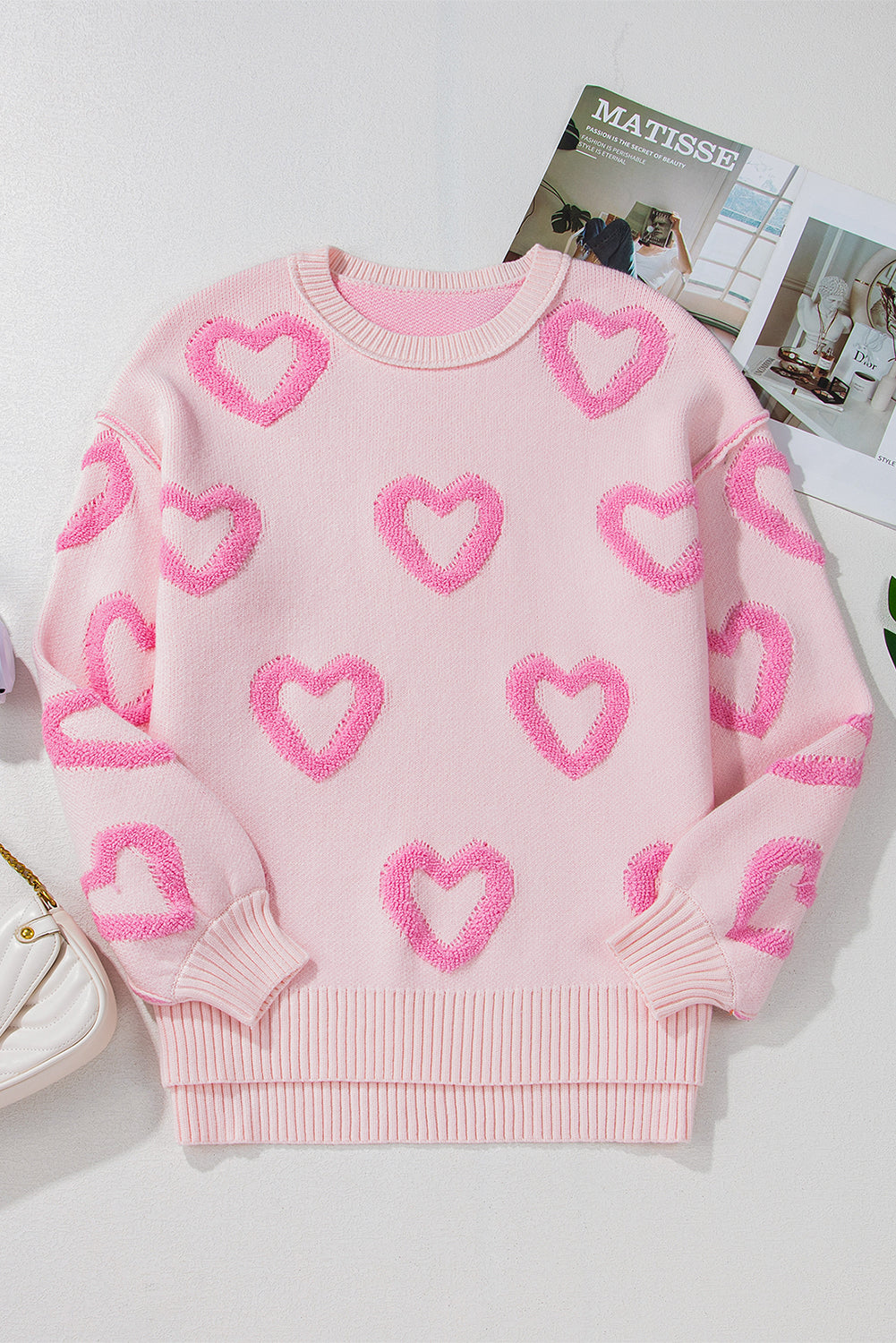 Pull ample a manches bulles en forme de cœur