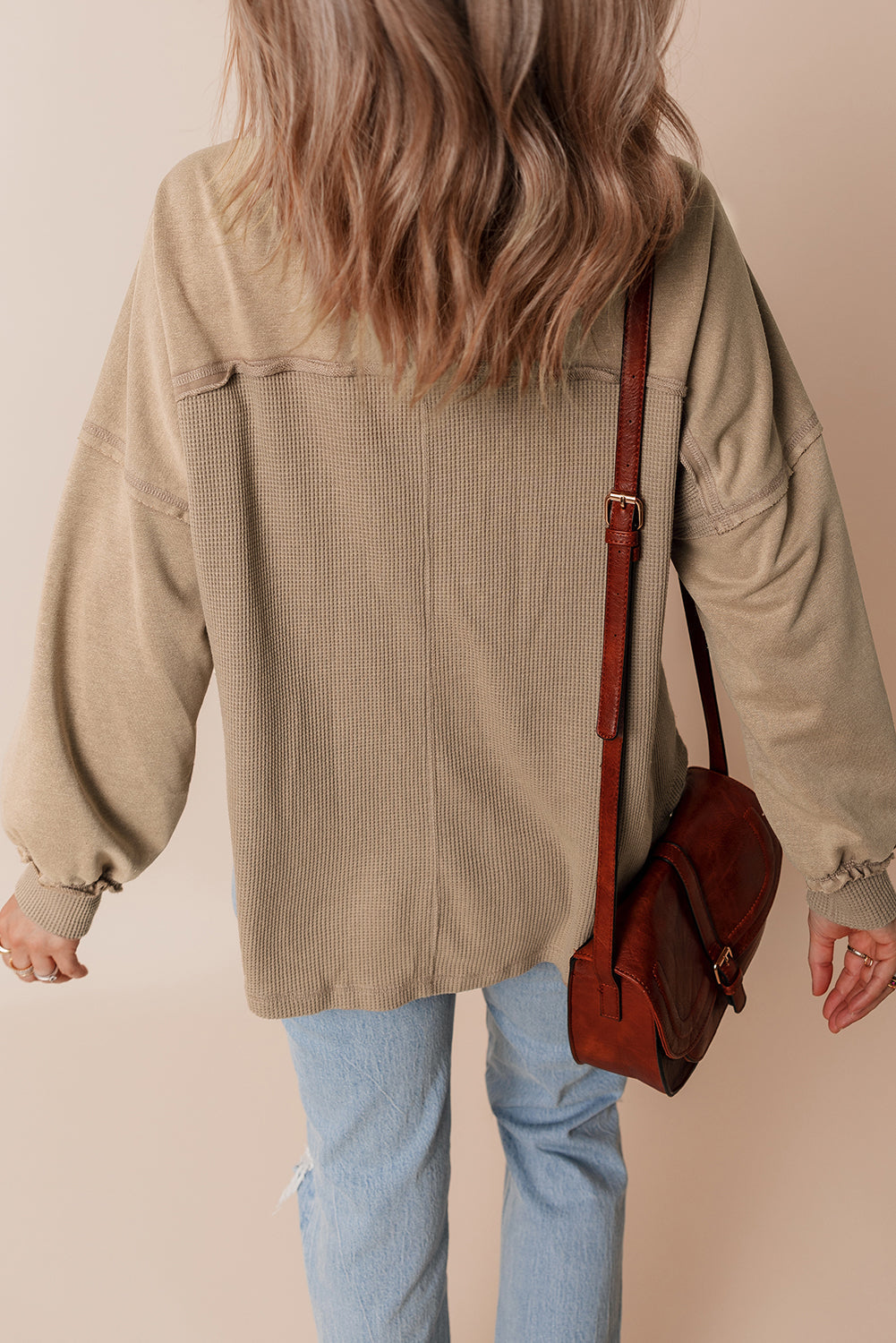 Veste ample texturée a délavage minéral et patchwork