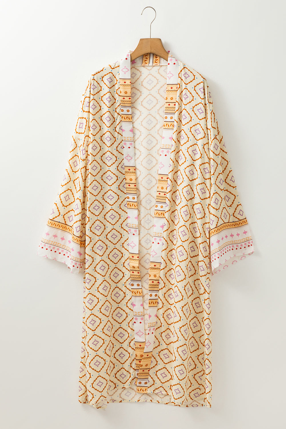 Kimono long a manches amples imprimé géométrique bohème