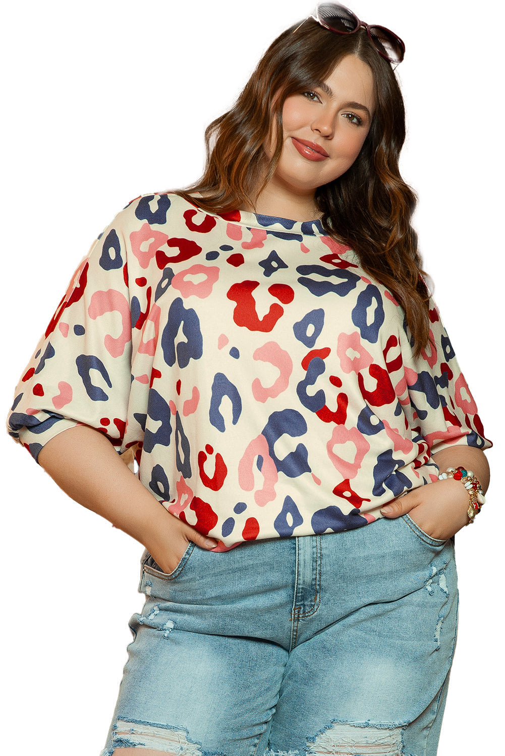 Blouse colorée à manches chauve-souris et imprimé léopard
