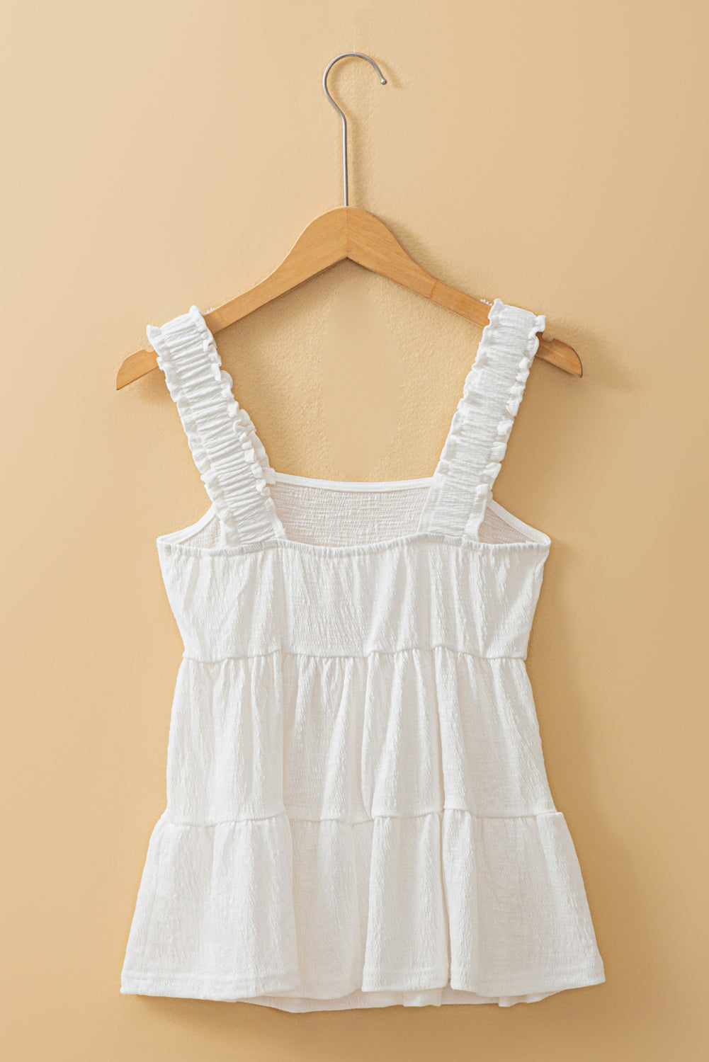 Débardeur babydoll à bretelles froissées et volantées