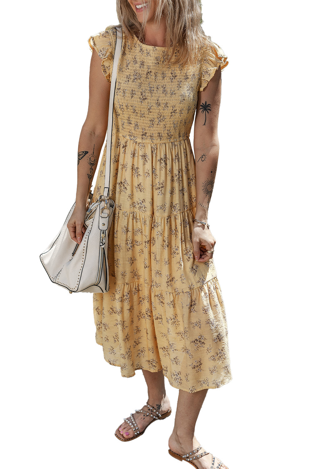 Robe d'été fluide à volants et imprimé floral bohème
