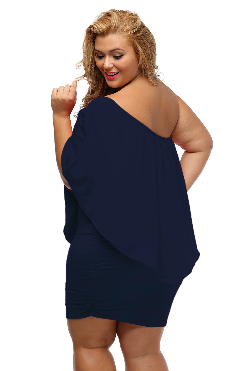 Mini-robe poncho superposée bleu foncé de grande taille