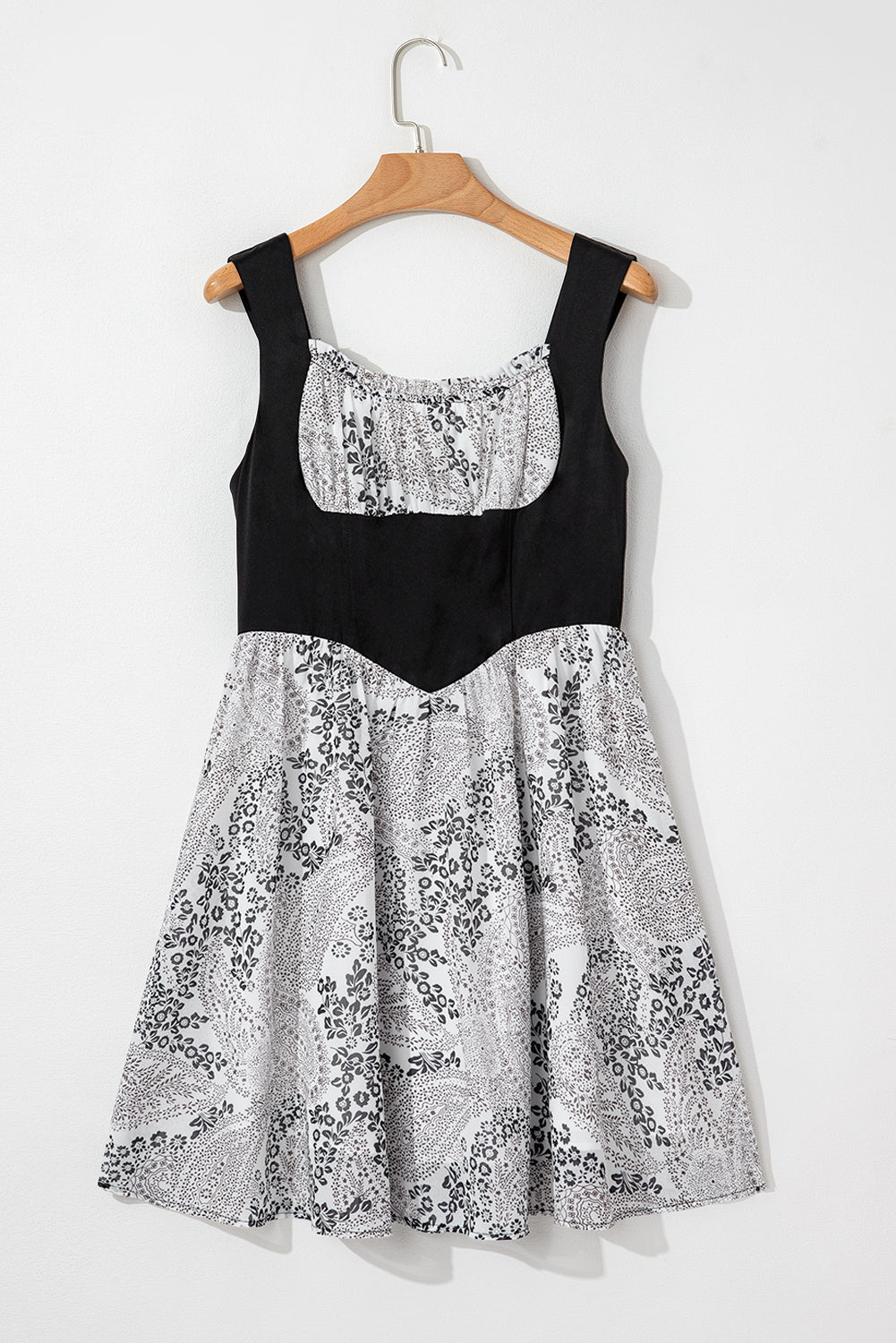 Robe bustier en cuir sans manches, patchwork cachemire et mousseline à fleurs