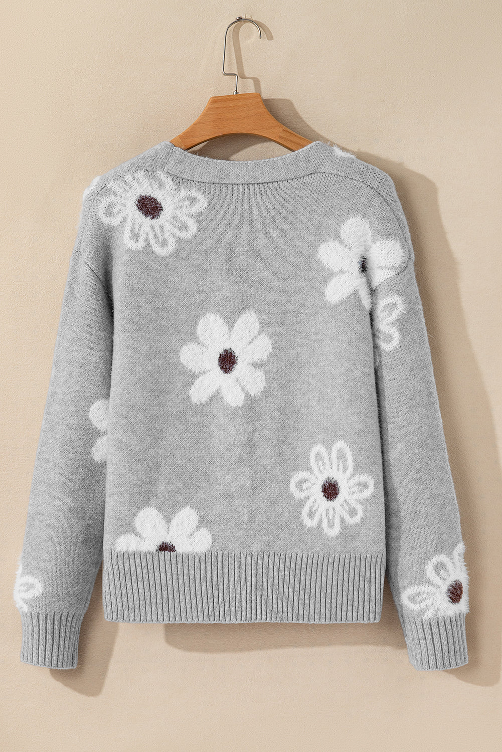Cardigan boutonné en tricot a col en V et imprimé floral