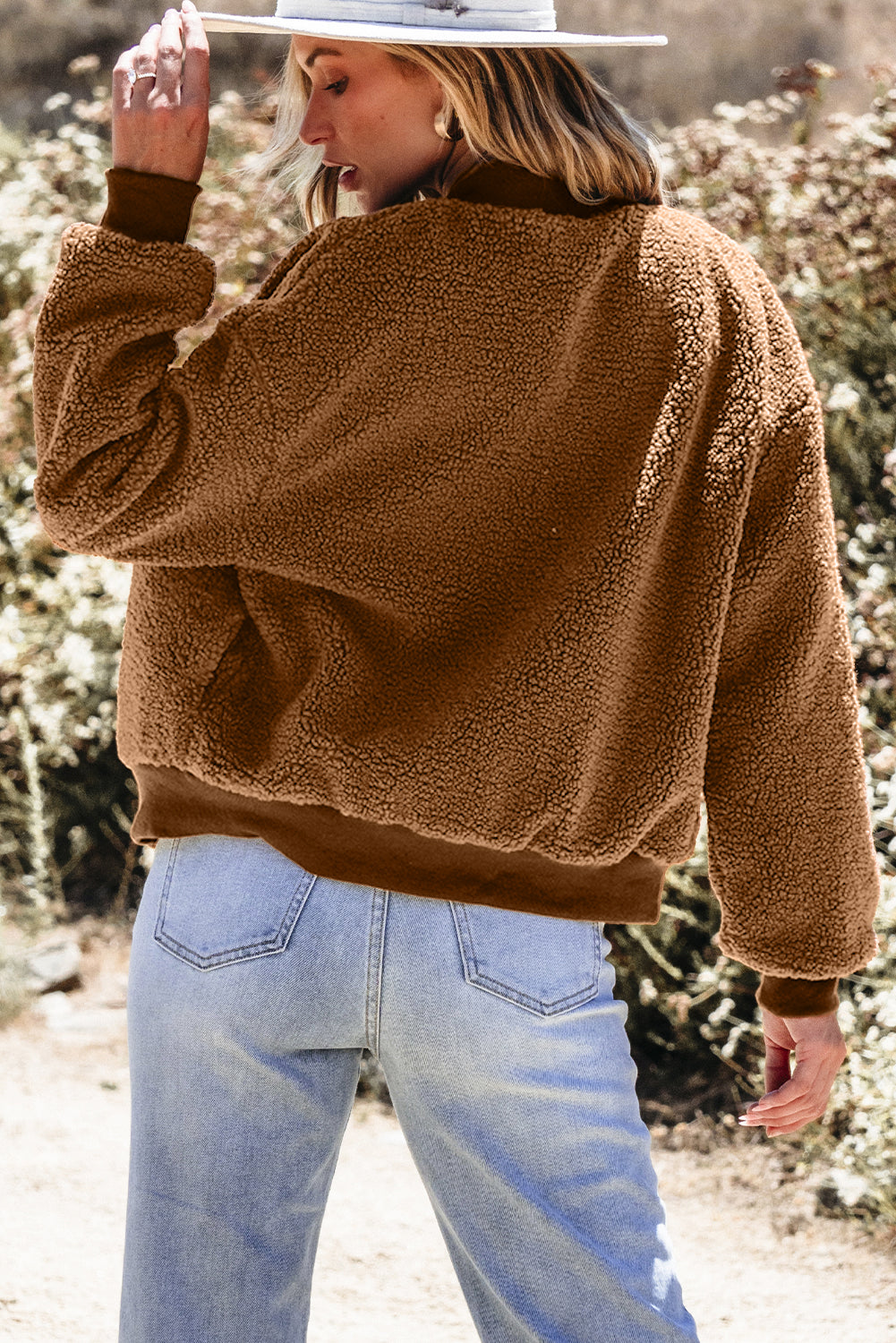 Blouson aviateur a col baseball côtelé en sherpa