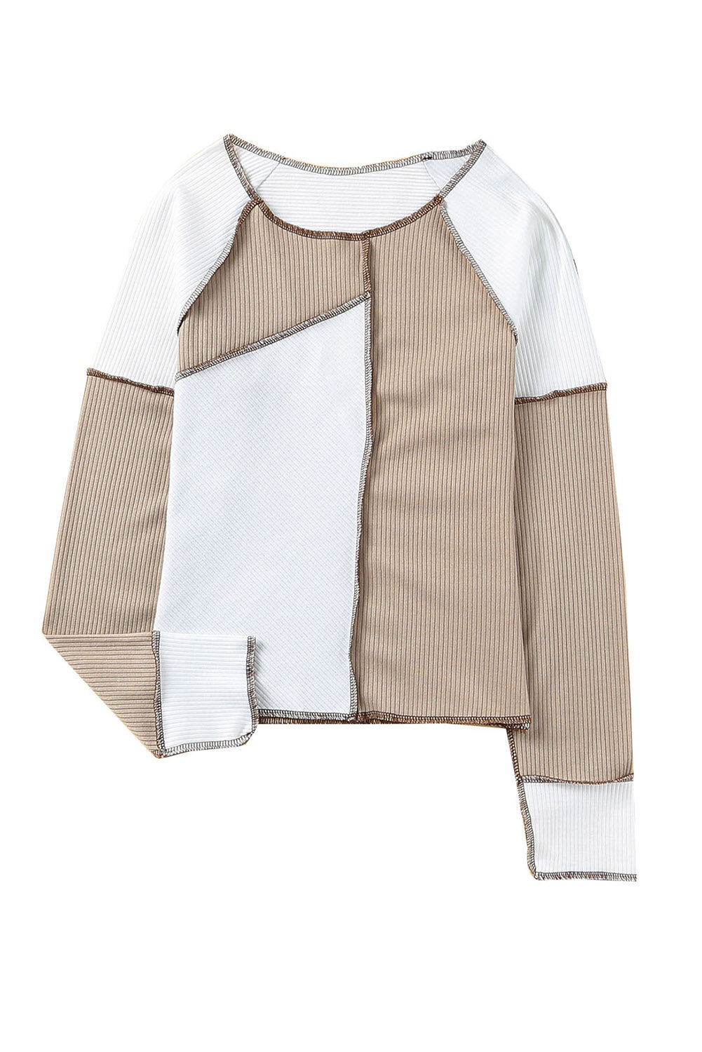 Haut en tricot cotelé à bordure et coutures irrégulières en bloc de couleur