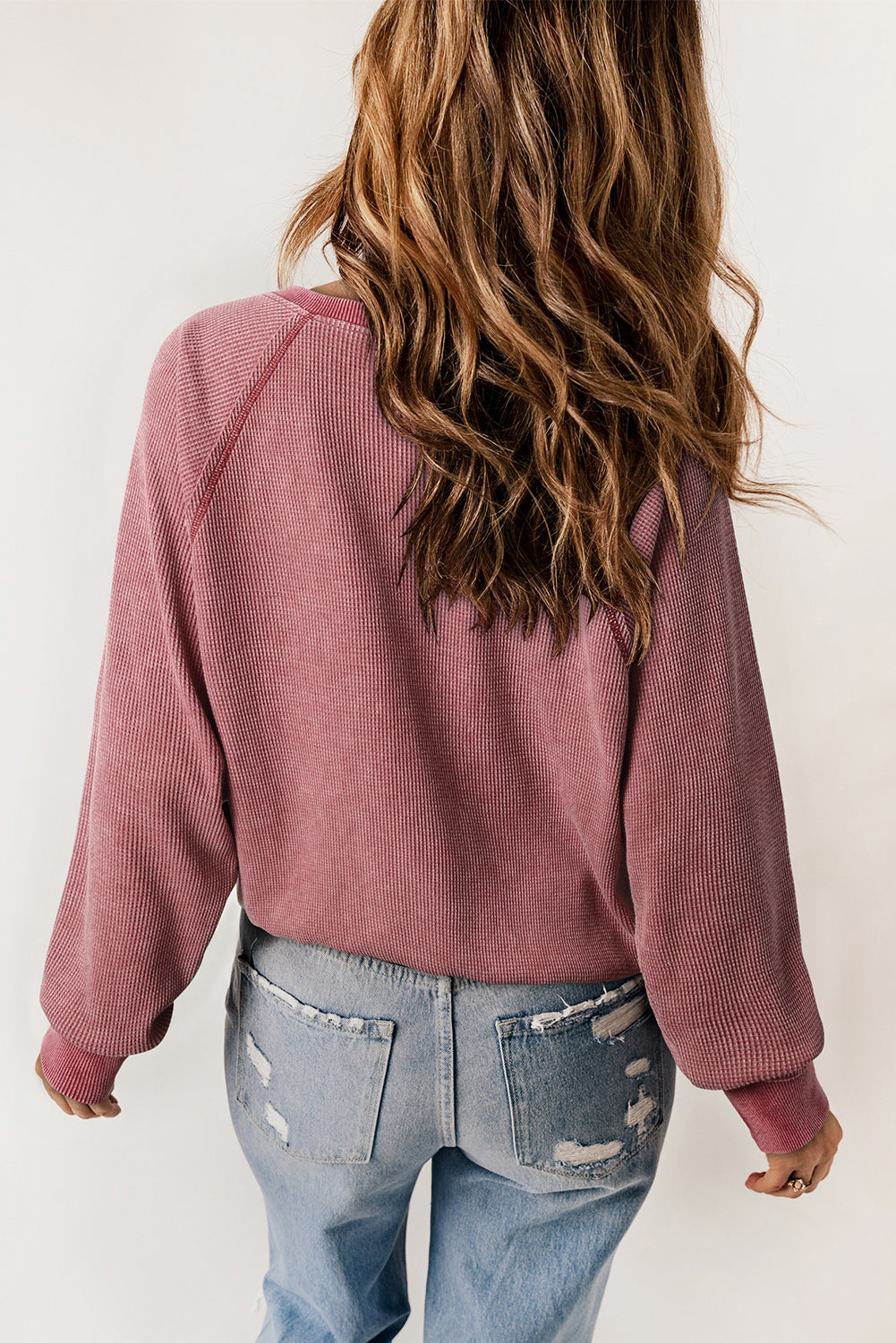 Sweat Henley en tricot gaufré à manches raglan
