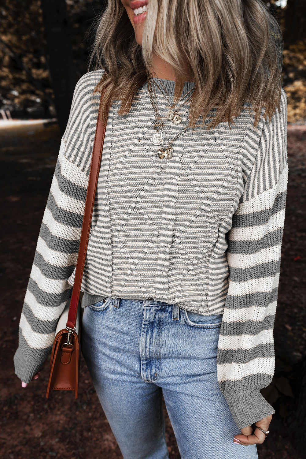 Pull texturé géométrique à épaules tombantes