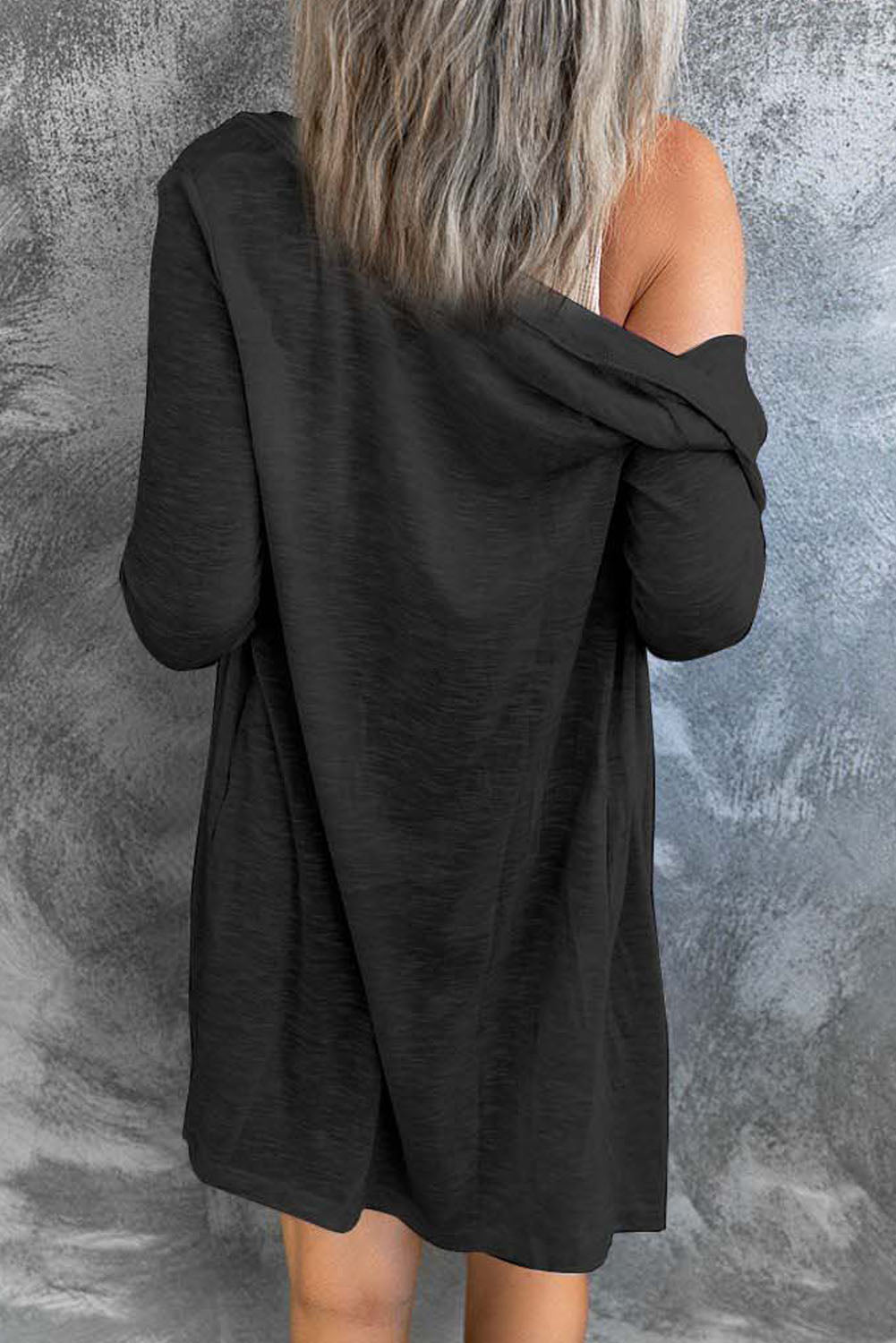 Cardigan ouvert a boutons de couleur unie