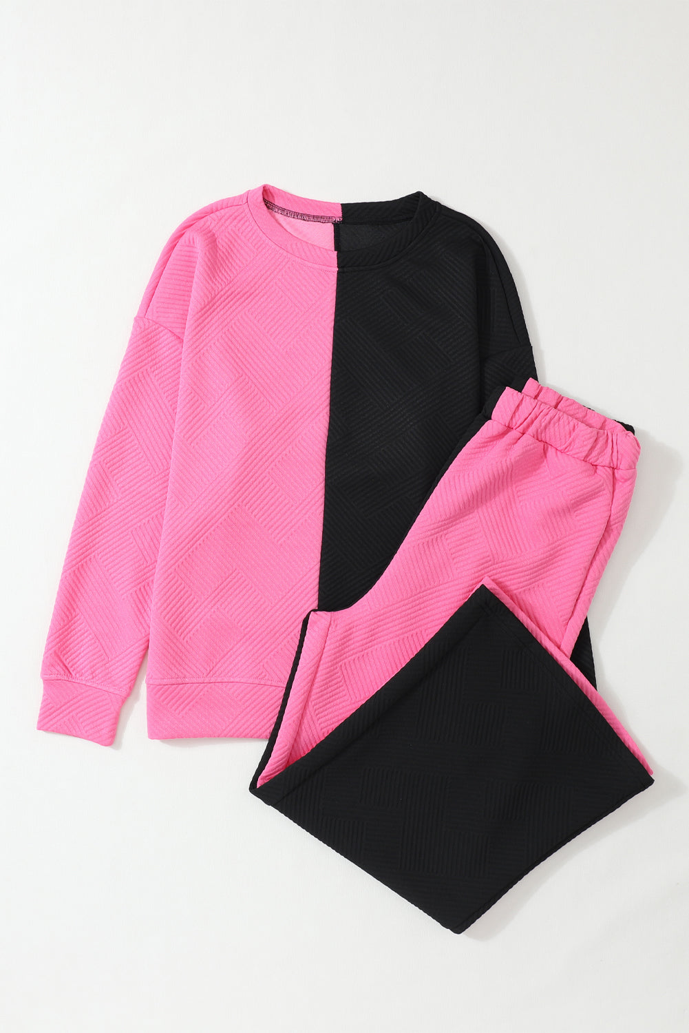Tenue 2 pièces décontractée texturée à blocs de couleurs contrastées