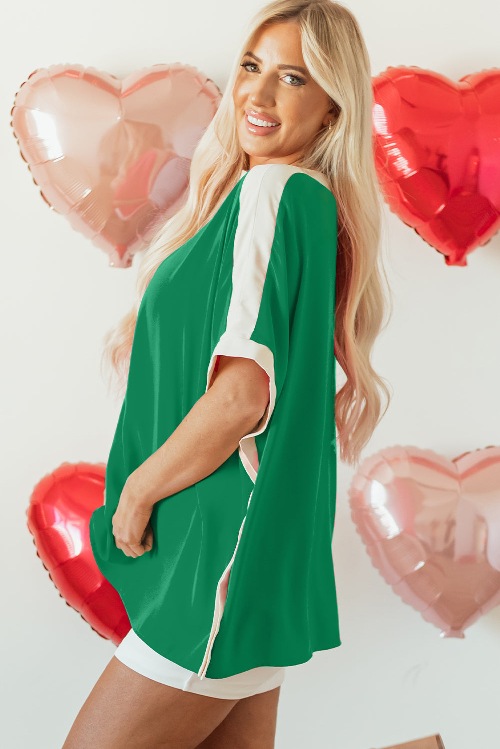 Chemisier tunique oversize a col bateau et blocs de couleurs