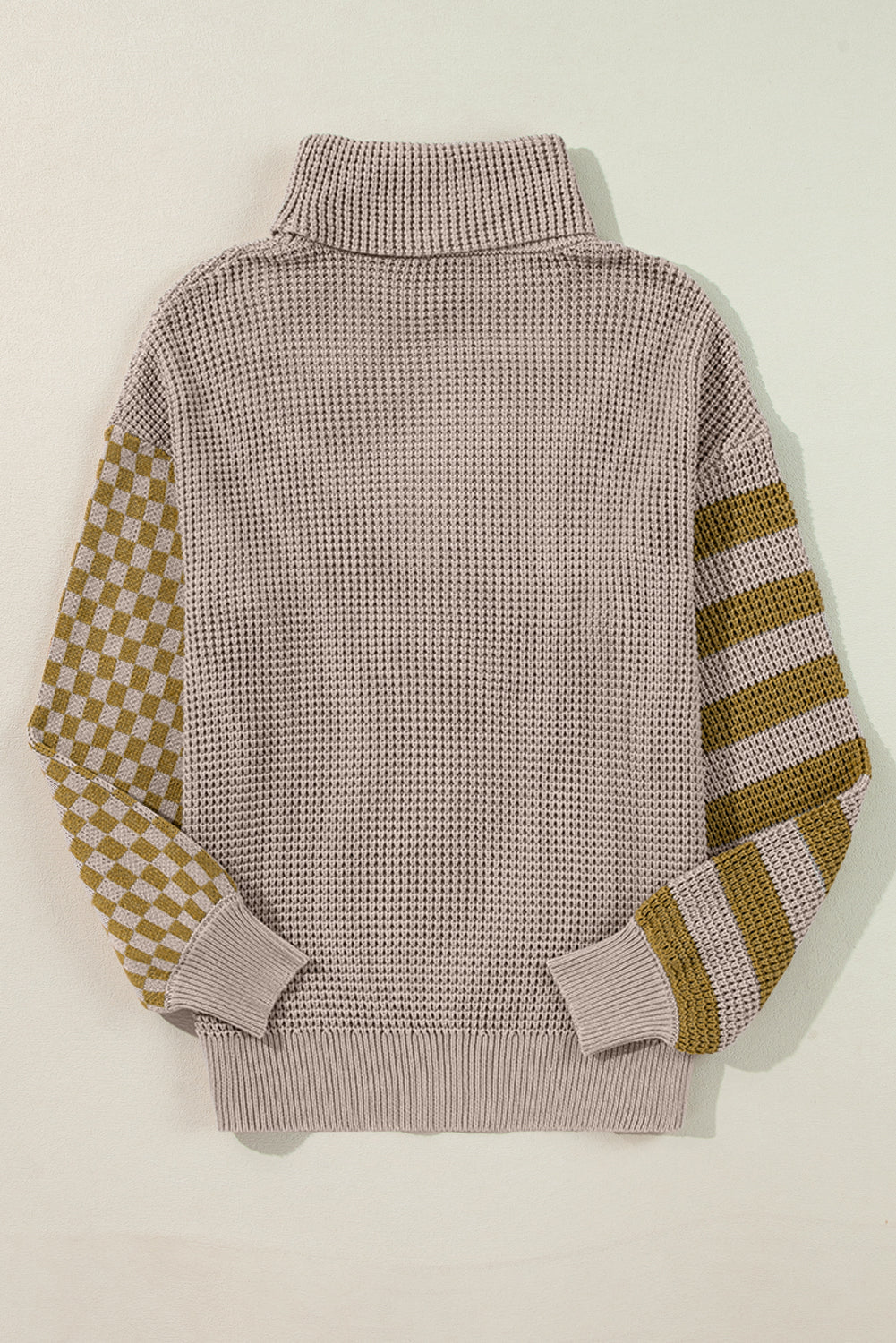 Pull a col roulé en tricot gaufré a carreaux rayés et patchwork