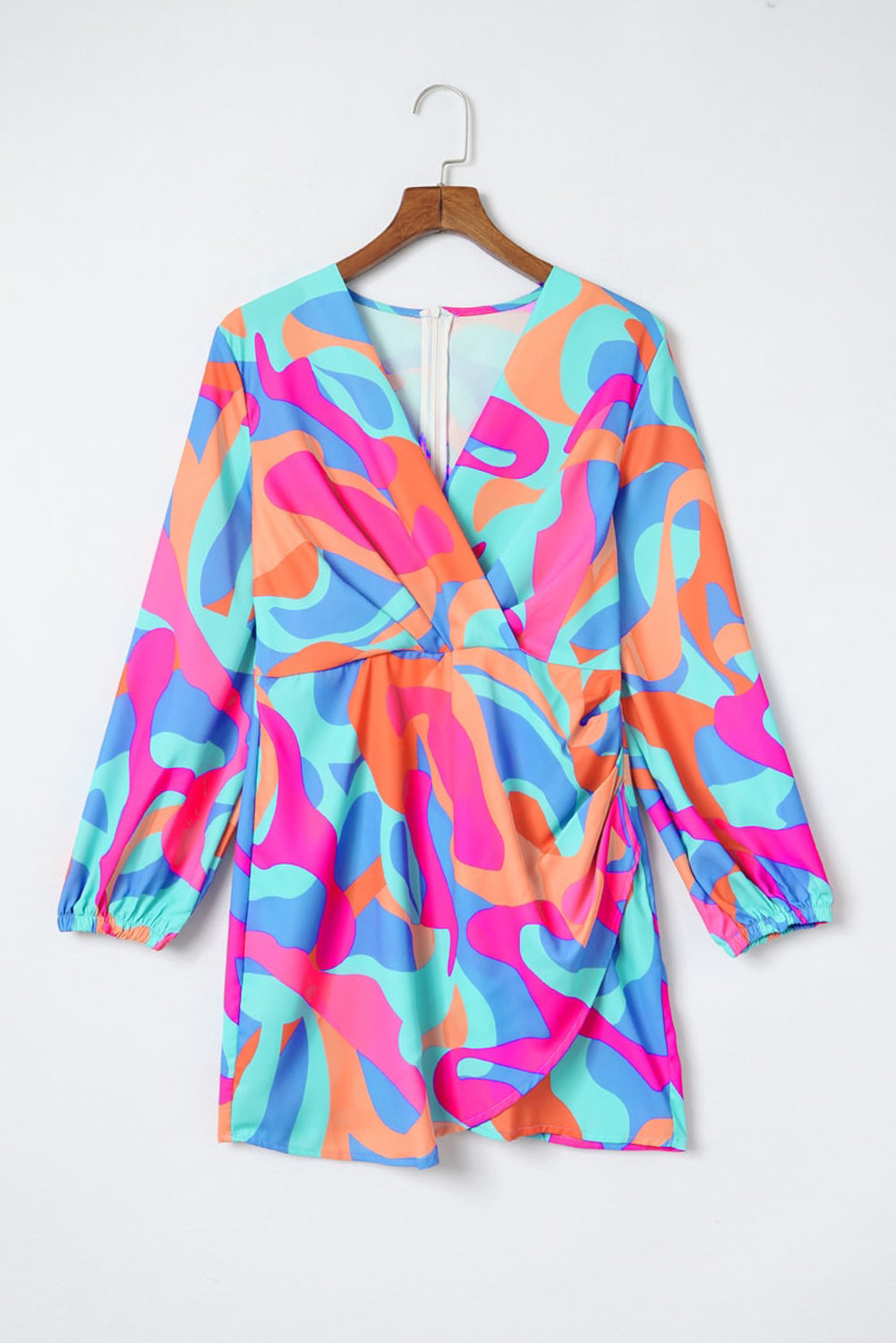 Robe cache-coeur à imprimé abstrait col en V manches bouffantes