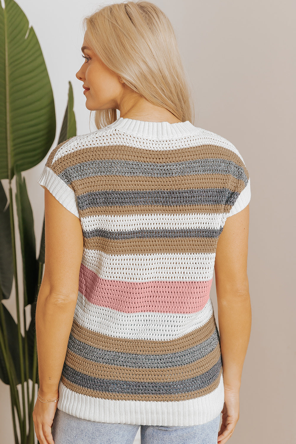 T-shirt pull a manches courtes en tricot a œillets color block