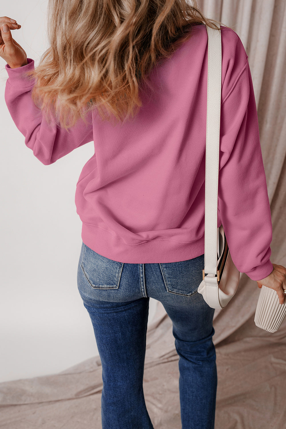 Sweat-shirt en tissu éponge à épaules tombantes doublé de polaire uni