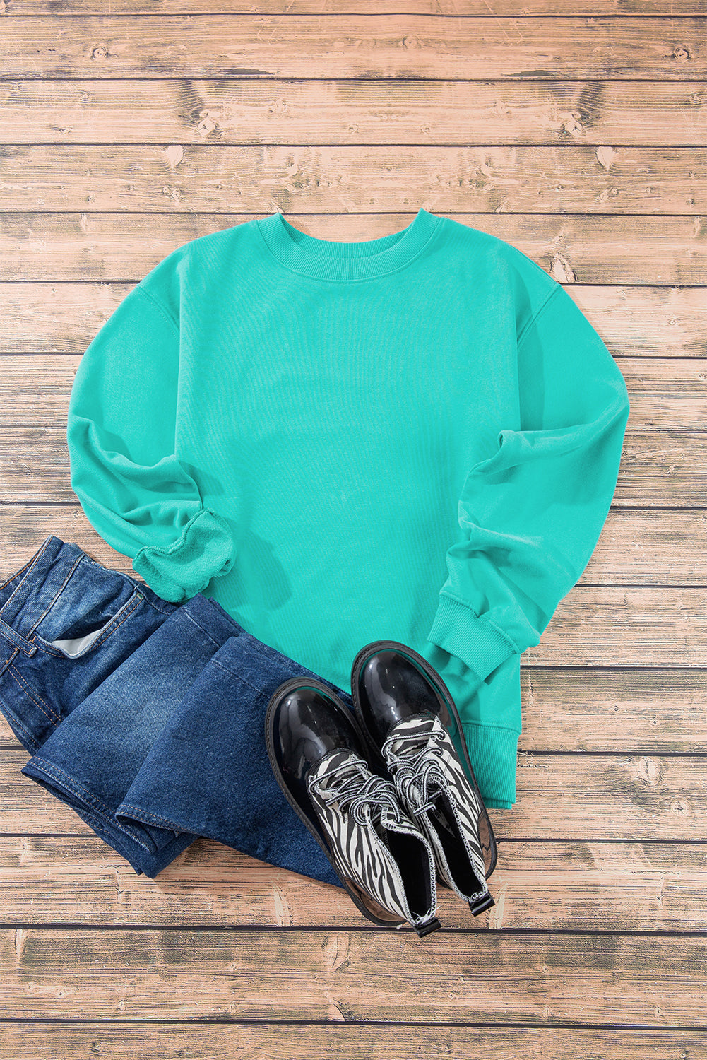 Sweat-shirt uni a col rond et épaules tombantes