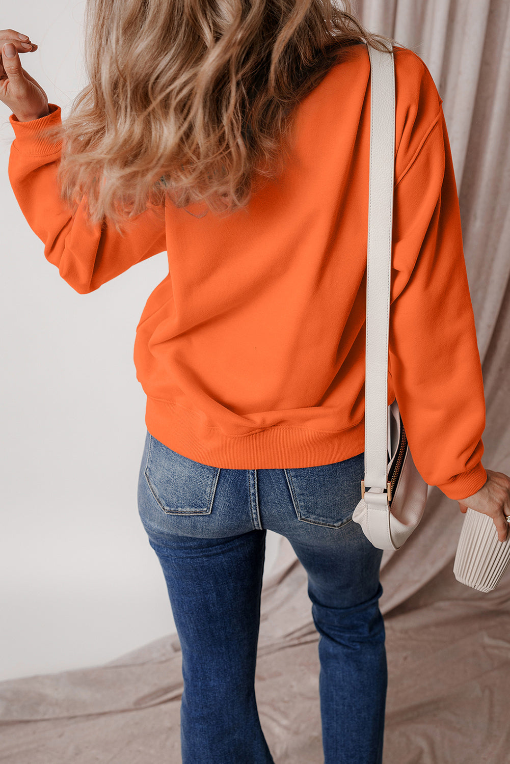 Sweat-shirt en tissu éponge à épaules tombantes doublé de polaire uni