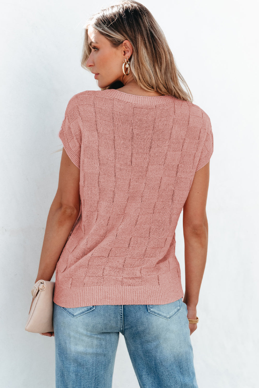 Pull a manches courtes en tricot texturé en treillis