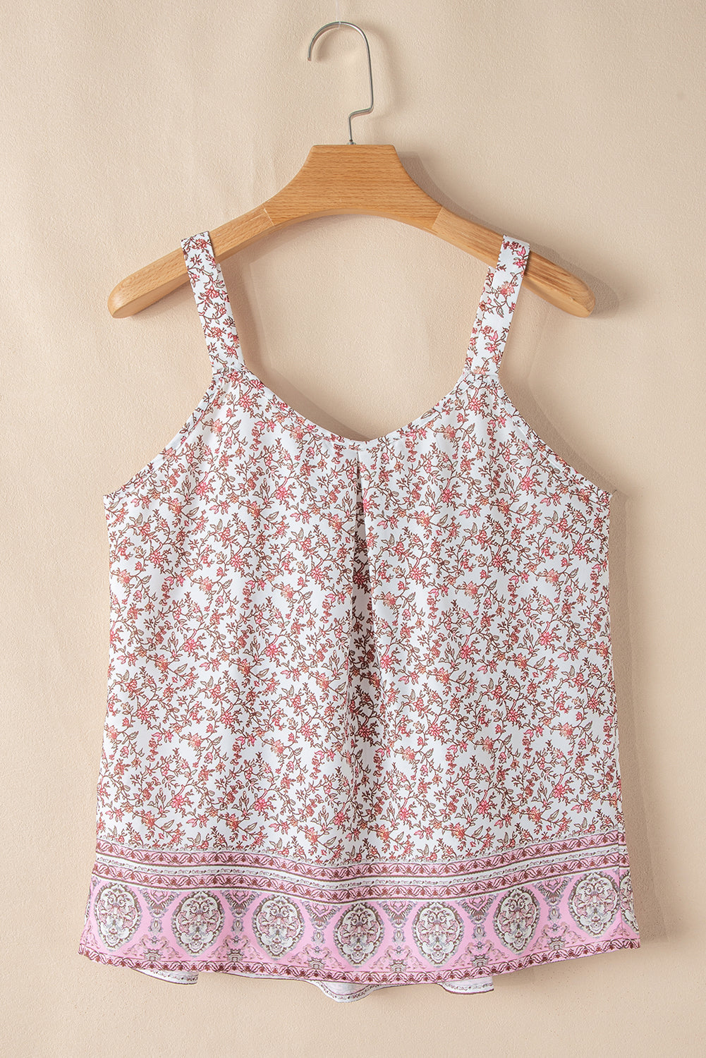 Gilet plissé à col en U et motif floral bohème