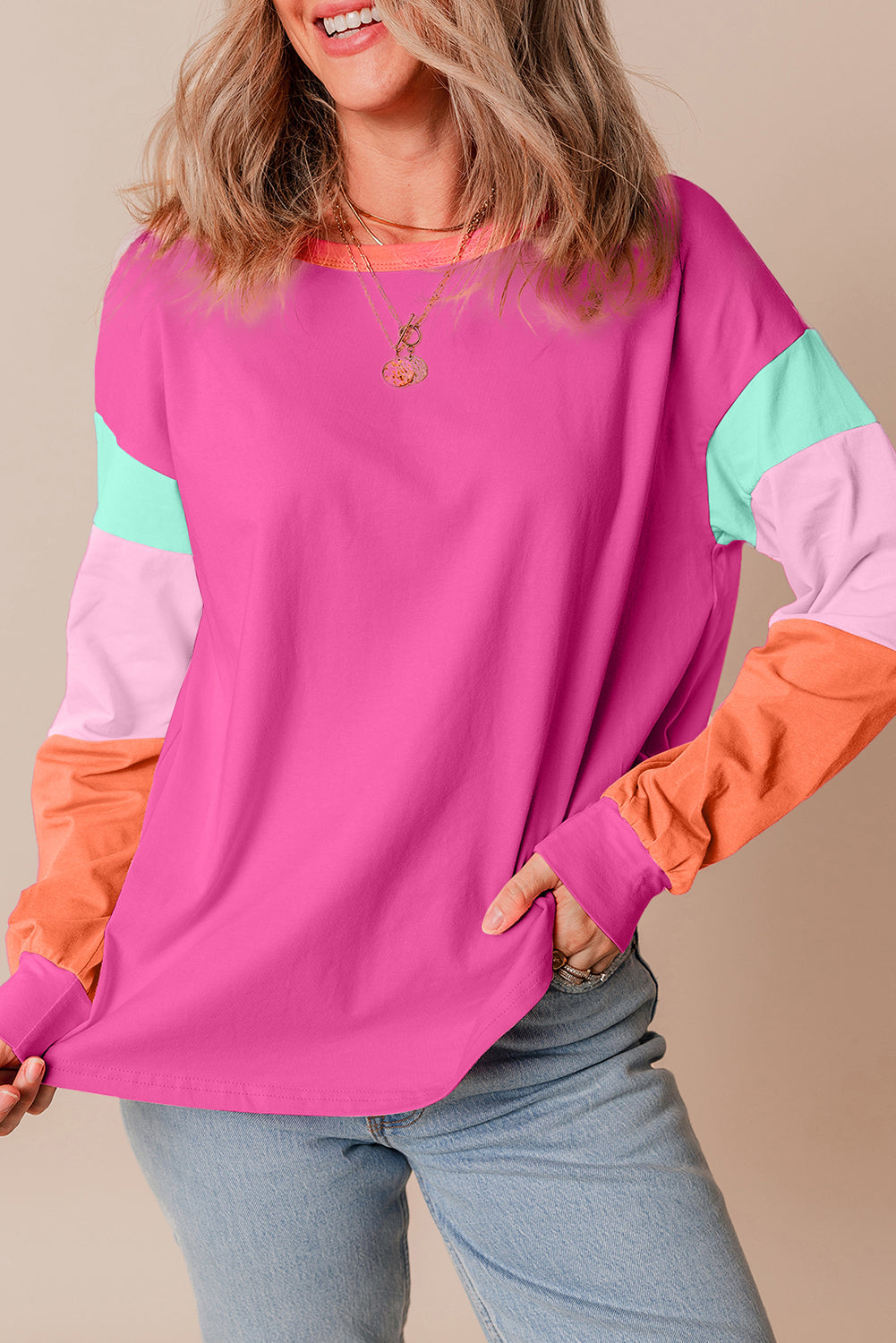 Haut ample a manches longues et patchwork color block